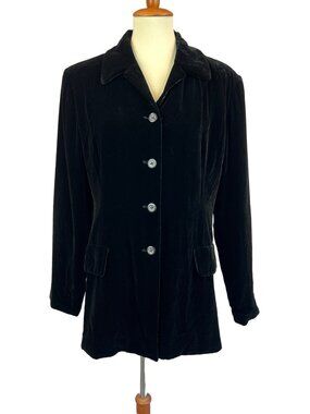 Annie Alexander Fitted Blazer Women's 16 Black Velvet 1990s